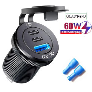 12V 24V USB Outlet PD Type C Car Charger Socket QC3.0 Dual Ports 54W USB C Triple 12V USB Socket Car Charger with LED