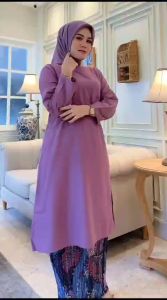 Setelan Baju Kurung Melayu /Kebaya Tunik Melayu Malaysia Set Rok Plisket / Baju Kurung Melayu Halimah