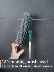 🚚SG Seller🚚  3 in 1 Floor Brush Scrub Brush with Long Handle Bathroom Wiper with 180 Degree Rotatable Head Cleaning Tool Floor Scrub Brush Rotating Rigid Broom Window Cleaner Rubber Wiper Toilet Brush Floor Wiper Dust Mop Bathroom Brush