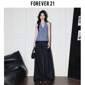 Forever 21 American Lazy Deep Blue Wide Leg Jeans Women Summer High Waist Drape Loose Pear Shape Straight Cut Pants