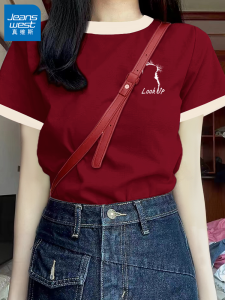 Hot Pink Shoulder T-Shirt Womens New 2024 Summer Pure Cotton Short-Sleeve Casualwear Patchwork Design Cotton Crew Neck T-Shirt