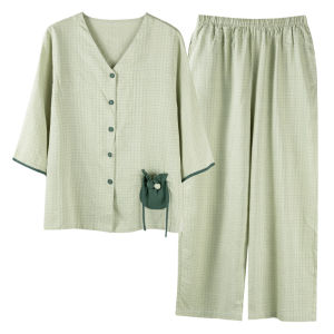 Bộ đồ ngủ MiiOW Cat Person nữ làm bằng vải cotton dài tay thoải mái