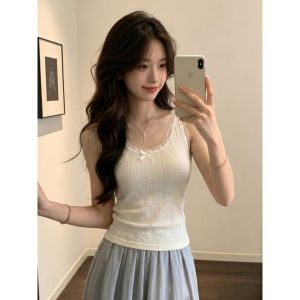 PEIXI | White Lace and Bow Detail Sleeveless Camisole