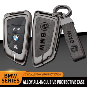 Genuine Leather Smart Remote Car Key Fob Case Cover Shell Holder Protector Keychain For BMW 1 2 3 5 6 7 Series X1 X2 X3 X5 X6 F16 F10 F20 F21 F26 F40 F48 F85 F39 F25 F22 F30 F31 F32 G01 G20 G30 Zinc Alloy Metal Styling Protection