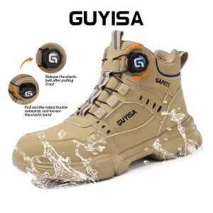 GUYISA Safety Shoes Work Shoes Steel Soe Boots Waterproof Light High-cut Puncture Work Boots 37-46 F055
