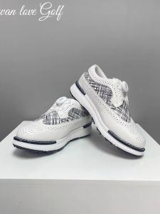 VVTJC | White Buckle Lace-up British Style High-end Leather Golf Shoes