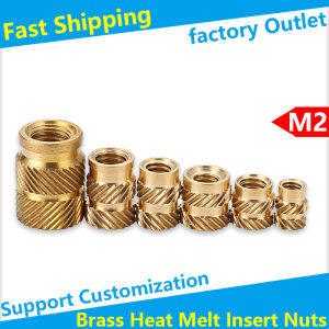 Brass Hot Melt Inset Nuts SL-type Double Twill Knurled Injection Brass Nut Heating  Molding Copper Thread Inserts Nut M2 100Pcs