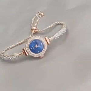 Jam Tangan Wanita Rantai Serut Mewah Stainless Steel dengan Kristal Kuarsa