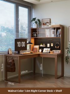 DONGMU | Solid Wood Corner Desk Bookshelf L Shape Computer Writing Table