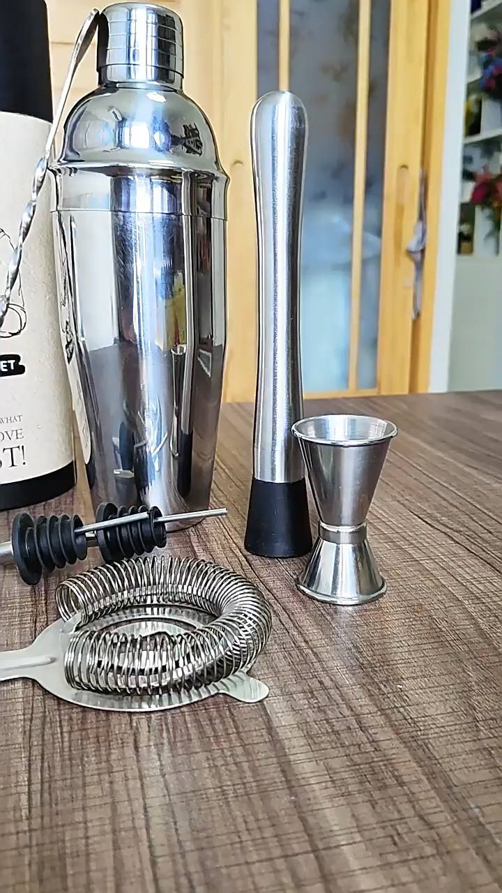 23Pcs/Set 750ml Stainless Steel Shaker Bar Set Liquor Red Wine Cocktail Wine Mixer Set Party Tool Bartender Gifts Bar Tools Wine Bottle Spoon Jigger Pourer Muddler Stopper Cocktail Shakers Boston Double Shaker With Black Stand