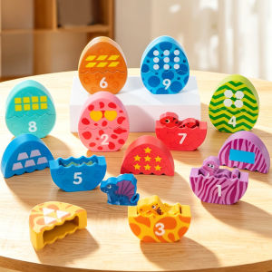 Wooden Montessori Dinosaur Egg Puzzle Toy Color Number Matching Game Early Learning Gift Color Cognition Sensory Toy for Toddler