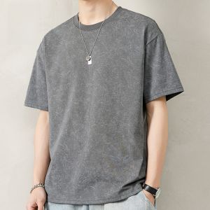 ROMON | Lomond Mens Heavyweight Short Sleeve T-Shirt Summer Thin Ice Silk Casual Loose Fit Round Neck Half Sleeve Fashionable Top