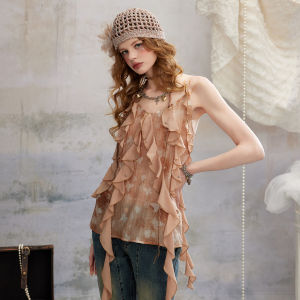 Unifree | Layered Ruffled Spaghetti Strap Chiffon A-Line Printed Top