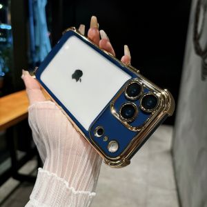 Luxury Plating Armor Clear Phone Case for IPhone 17 Air 16 15 14 Plus 13 12 11 Pro Max Bumper Soft Shockproof Protective Cover