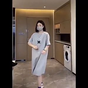 Plus Size Womens Loose Dress Womens Summer Medium Length Short Sleeve T-shirt