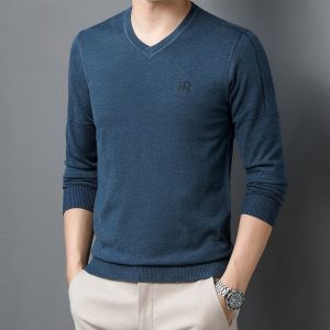 ROMON | Romon Mens Knitted Sweater Slim Fit Thickened V-neck Winter Fashion City Style Long Sleeve Casual Wear Polyester Blend