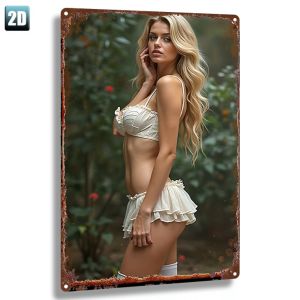CIFbuy | 2D 1PC Elegant Gold Hair Woman Art Metal Sign - Farmhouse Wall Decor for Home Garden Bathroom 8x12in