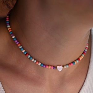 Colorful 4MM Stone Fritillary Heart Choker Fashion Multicolor Necklace for Women Y2K New Daily Jewelry Accessories