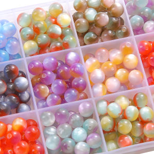 60pcs 8mm Colorful Smooth Gradients ResinCat Eye Beads Round Spacer Beads for DIY Bracelet Necklace Jewelry Making Accessories
