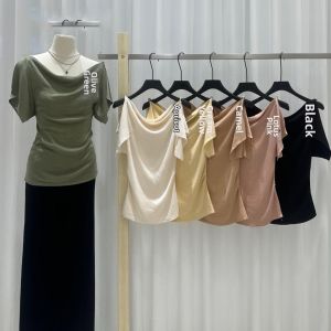 YUEZHONGWEI | Off-shoulder French Design Peplum Yellow T-shirt Sleeveless Slim Fit