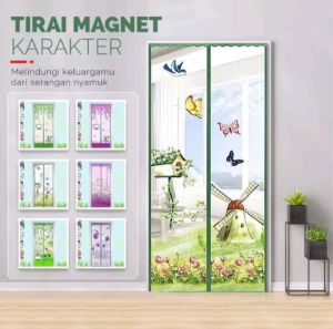 Gorden Tirai Magnet Tirai Pintu Motif Anti Nyamuk Bahan Serat