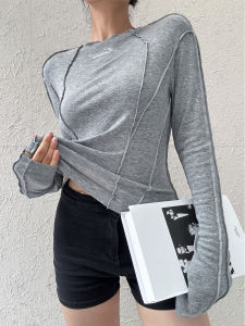 Áo Thun Dài Tay Cổ Tròn Ôm Vừa Vặn Phong Cách Hàn Quốc Cho Nữ Mùa Thu 2025 Mới Về Thiết Kế Tai Gỗ Giản Dị