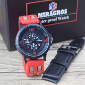 Jam tangan Pria Miragros 60061MR tali rubber tanggal aktif chrono off analog original