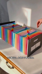 Long Expanding File Folder 25 Pockets Paper Organizer Organ Pack with Lid Colorful File Storage Box