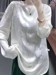 Elegant Long Sleeve Womens Shirt Spring New Style Loose Floral Embroidery Chinese Style Cheongsam Top Comfortable Casual Wear