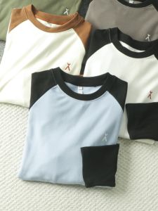 Áo Thun Dài Tay Thoải Mái Double-sided Velvet Cổ Đứng Mùa Thu Đông Màu Tương Phản Thời Trang Thành Phố Thường Ngày Cho Nam