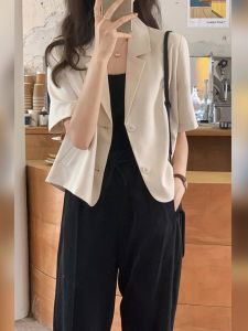 Womens Short Sleeve Suit Jacket Casual Versatile Professional Looking Small Size Fashionable Top for Office And Commute
