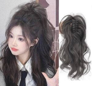 Eshylala Tổng Hợp Claw Clip Đuôi Ngựa Phần Mở Rộng Tóc Ngắn Xoăn Tự Nhiên Đuôi Tóc Giả Cho Phụ Nữ Đuôi Ngựa Tóc Đen