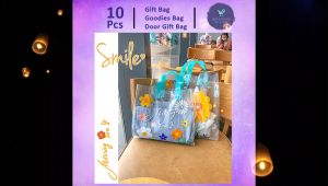 Gift Bag 10pcs Goodies Bag Door Gift Birthday Wedding Party (55)Korean Smile Missing You Flower Thick Packaging Tote Transparent Plastic bag 礼物袋礼品袋购物袋