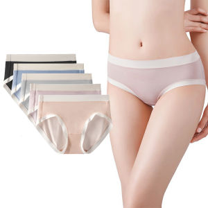 Sentexin 3/5Pcs Women Seamless Panties Breathable Ice Silk Underwear Mid Waist Briefs Ultra-thin Underpant for Female Girls