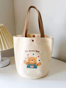 Womens Canvas Handbag Lunch Box Bag Mobile Phone Bag Meal Box Bag Mommy Bag Small Canvas Bag Sweet Lady Style Bucket Bag