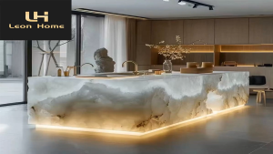 Marble & Engineered Wood Kitchen Island with Storage Cabinets Modern Luxury Design HDB Condo Landed Custom All Sizes Professional Delivery