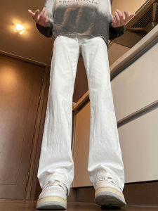 กางเกงยีนส์ทรงตรงหลวมๆ สีขาว ทรงขาบาน สำหรับผู้ชาย กางเกงขายาวทรงหลวมสไตล์ฮิปฮอป ทรงหลวม สไตล์อเมริกัน กางเกงยีนส์ทรงตรง