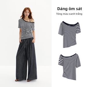 Semir | Áo Thun Tay Ngắn Cổ Trễ Ruffle Ôm Sát