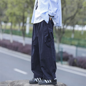 กางเกงขายาวทรงหลวมสไตล์ญี่ปุ่นสำหรับผู้ชาย กางเกงขายาวทรงตรงสีพื้น กางเกงขายาวทรงหลวมสำหรับใส่ทำงานในช่วงฤดูร้อน