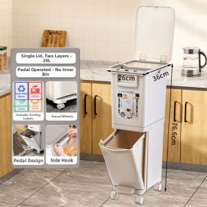 WENKEXIN | Bend-Free Tall Movable Large Capacity Kitchen Trash Can