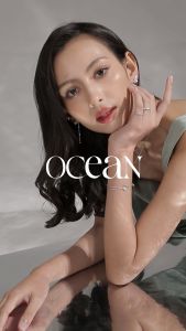 ต่างหูหนีบเงินแท้ชุบทองคำขาว Mizuchol Blue Ocean Ear Cuff - พลอย Aquamarine (1ข้าง)