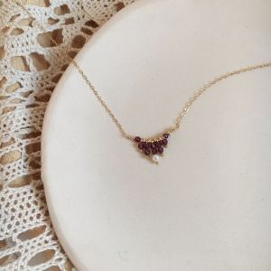 DaVee 14k Gold filled necklace with red garnet tassel and fresh-water pearl pendant.