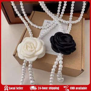 Retro Camellia Flower Pearl Waist Belts Dress Decorative Accessories Elastic Belt Elegant Pearl Waist Chain Clothing Supplies Elegant temperament Camellia pearl waist chain for women gentle and versatile dress belt body chain