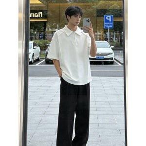 ZHUOCAN | Structured Shoulder Polo Neck Box-cut Half-sleeve Mens T-Shirt