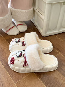 Dép Cotton Kitty Cat Đế Dày Mùa Đông Trong Nhà Chống Trượt Cho Nữ Đế EVA Đế Ngoài PU Có Thể Tháo Rời Ấm Áp Cho Cặp Đôi