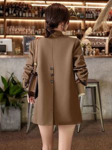 Casual Green Suit Jacket Womens Spring Autumn New Fashion Anti-Aging Back Split Loose Fit Small Western Style Coat