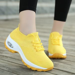 Korean Style Comfort Slip On Sports Sneakers For Women Laces Breathable Thick Sole Casual Black Rubber Shoes For Women On Sale