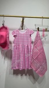 Barbie ชุดเดรสกระโปรง เครื่องแต่งกาย ลายสก๊อต สีชมพู สําหรับเด็กผู้หญิง เหมาะสำหรับโรงพยาบาล, หนังสือ, และความงาม