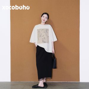 xocoboho | Elegant Summer Office Wear White T-Shirt and Skirt Set
