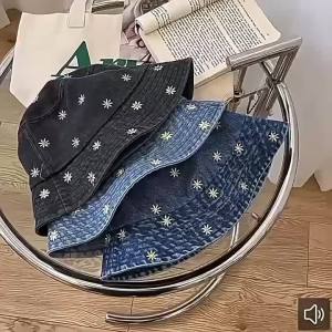 Daisy Embroidered Denim Fisherman Hats Spring and Summer Versatile Basin Hat Outdoor Travel Sun Caps Women Hat